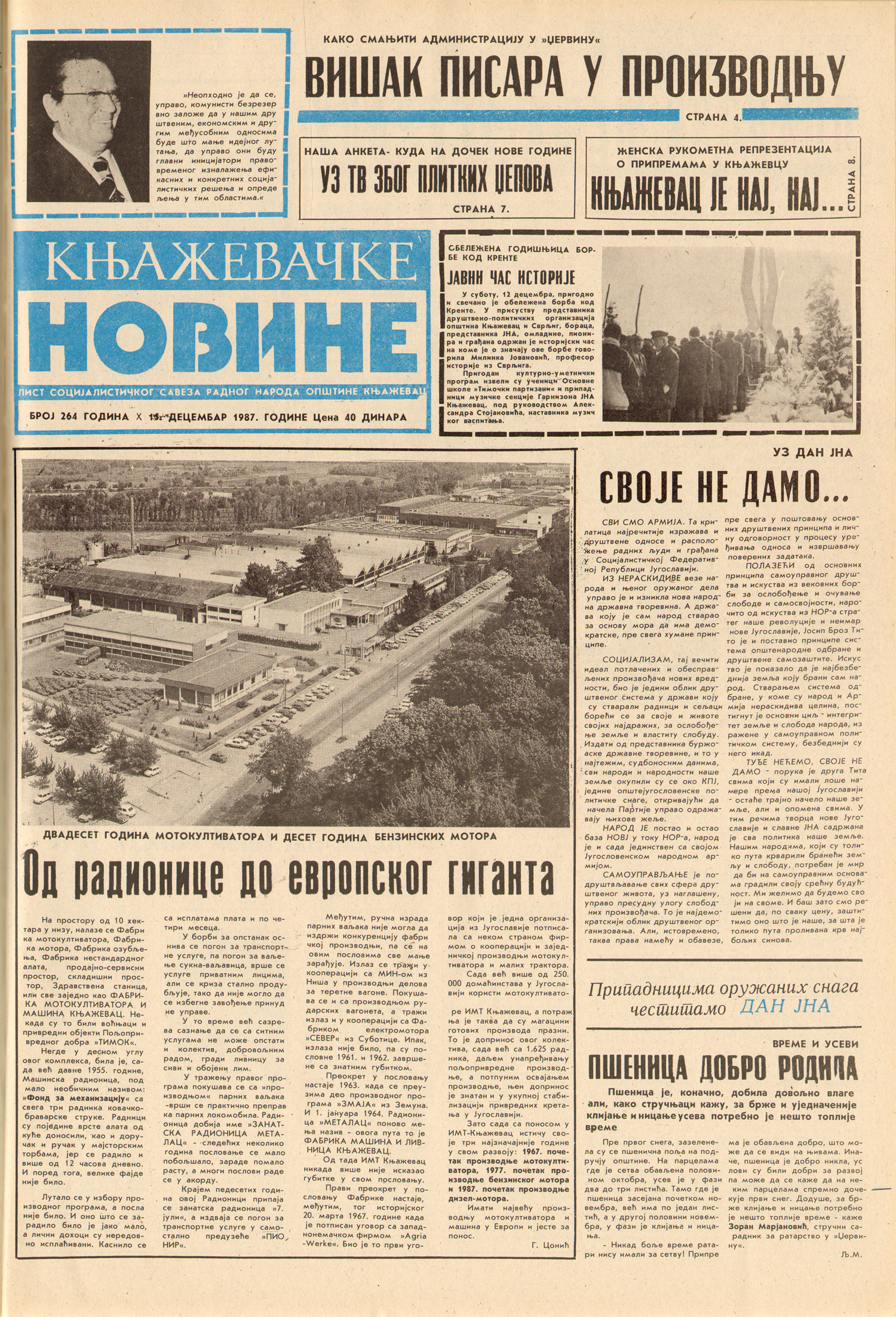 Књажевачке новине, број 264, година 1987